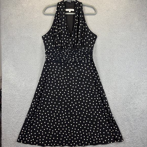 Evan Picone Dress 14 Rockabilly Pin Up Halter Fit Flare Polka Dot Swing Ruched - Picture 2 of 12